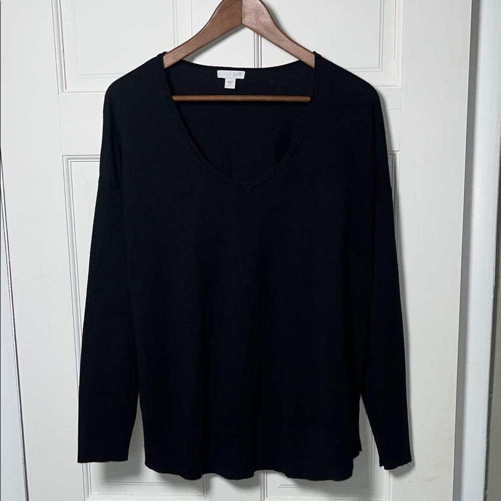 J. Jill Women's Black Silk Blend Knit Top 52% Silk Long Sleeve V-neck Medium